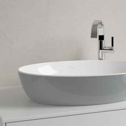 Villeroy & Boch Artis opzetwastafel ovaal - 61x41x12.5cm - zonder kraangat - zonder overloop - French Linen (glans grijs) SW68831