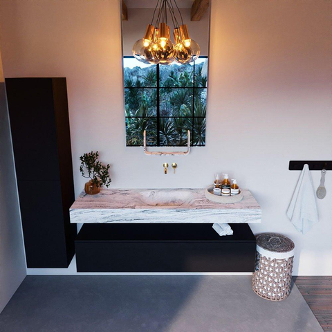 Mondiaz ALAN-DLUX Ensemble de meuble - 150cm - meuble Urban mat - 1 tiroir - Lavabo Cloud Glace suspendu - vasque Centre - 0 trous de robinet SW805548
