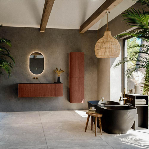 Mondiaz KURVE Ensemble de meuble de salle de bains - 135x46x40cm - 1 tiroir - 1 porte - lavabo solid surface - gauche - sans trou de robinet - Ruby SW1415436