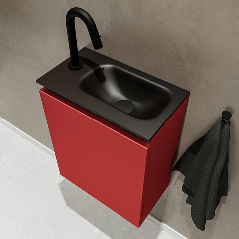 MONDIAZ TURE Toiletmeubel 40x23x50cm met 1 kraangaten 1 deuren fire mat Wastafel Eden rechts Solid Surface Zwart SW475380