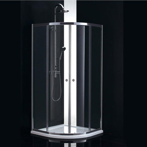 Adema Glass douchecabine 90x90x189cm kwartrond met 2 schuifdeuren helder glas inclusief douchebak 4cm SW8168