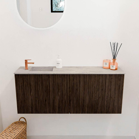 Mondiaz JOYA-DLUX 100cm meuble de toilette - couleur Walnut - Vasque FAYE position Gauche 1 trou de robinet couleur Glace. SW1422393