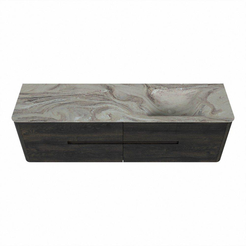 Mondiaz CIRO-DLUX Ensemble de meubles de salle de bains - 170x45x50cm - Vasque en solid surface Glace - 1 lavabo à droite - 1 trou de robinetterie - 4 tiroirs - Shadow SW1532266