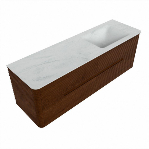 Mondiaz CIRO-DLUX Badkamermeubelset - 150x45x50cm - Solid surface wastafel Opalo - 1 wasbak Rechts - zonder kraangaten - 4 lades - Ruby SW1531499