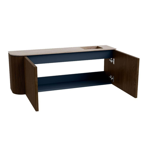 Mondiaz JOYA-DLUX Meuble de salle de bains - arrondi gauche couleur Walnut - Vasque FAYE position Droite Sans trou de robinet couleur Saba SW1424679
