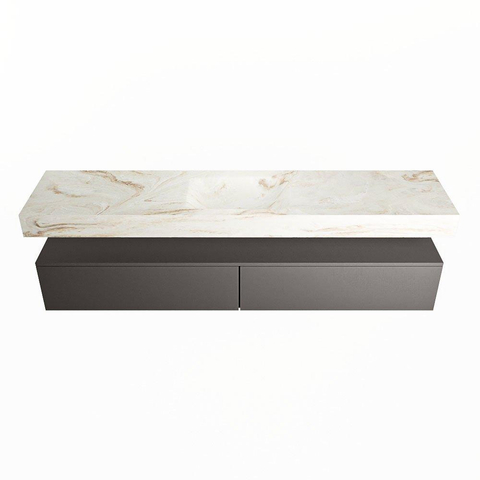 Mondiaz ALAN-DLUX Ensemble de meuble - 200cm - meuble Dark grey mat - 2 tiroirs - Lavabo Cloud Frappe suspendu - vasque Centre - 1 trou de robinet SW805172