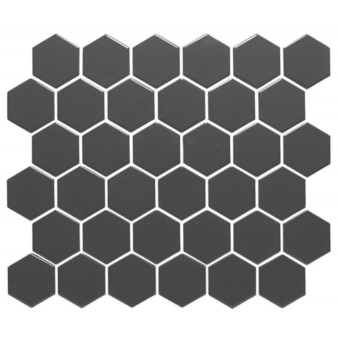 The Mosaic Factory Barcelona carrelage mosaïque 5.1x5.9x0.5cm pour mur intérieur et extérieur hexagonal porcelaine gris foncé mat SW85667