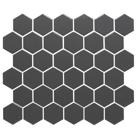 The Mosaic Factory Barcelona Mozaïektegel - 5.1x5.9x0.6cm - wandtegel - binnen/buiten - vorstbestendig - zeshoek - geglazuurd porselein - - donkergrijs mat SW85667