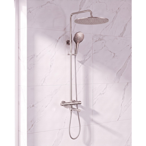 FugaFlow Eccelente Sobrado Regendoucheset - thermostatisch - 30cm hoofddouche - gladde slang - ronde handdouche - draaibare baduitloop - Geborsteld RVS PVD SW1592787