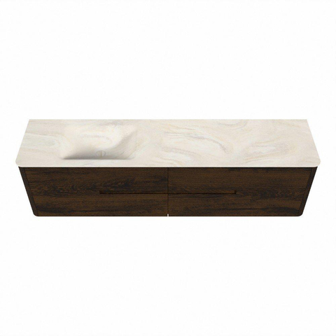 Mondiaz CIRO-DLUX Badkamermeubelset - 190x45x50cm - Solid surface wastafel Ostra - 1 wasbak Links - 1 kraangat - 4 lades - Walnut SW1530391