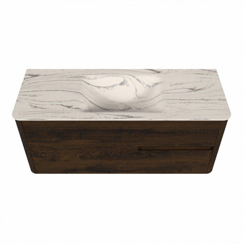 Mondiaz CIRO-DLUX Ensemble de meubles de salle de bains - 120x45x50cm - Vasque en solid surface Nata - 1 bassin au centre - sans trous de robinet - 2 tiroirs - Noyer SW1530579
