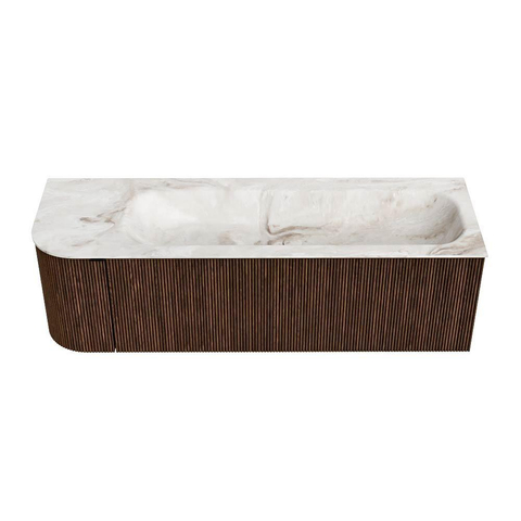 MONDIAZ KURVE-DLUX Meuble de salle de bains 145cm avec module 25 L couleur Walnut avec 1 tiroir et 1 porte. Lavabo BIG LARGE à droite 2 trous de robinet couleur Frappe. SW1137458