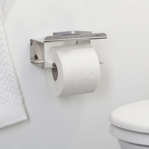Tiger Colar Toiletrolhouder - zonder klep - met planchet - zelfklevend - gepolijst RVS SW106819