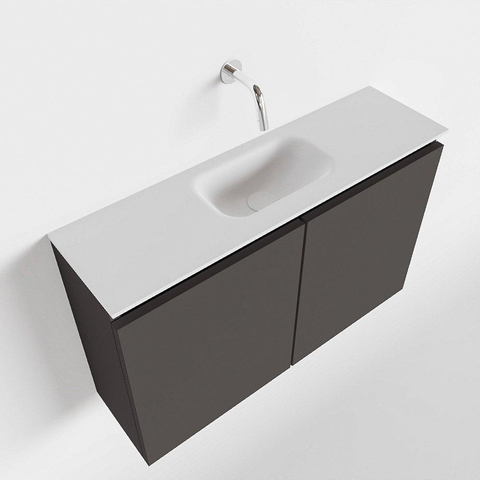 MONDIAZ TURE Toiletmeubel 80x23x50cm met 0 kraangaten 2 deuren dark grey mat Wastafel Eden midden Solid Surface Wit SW474930