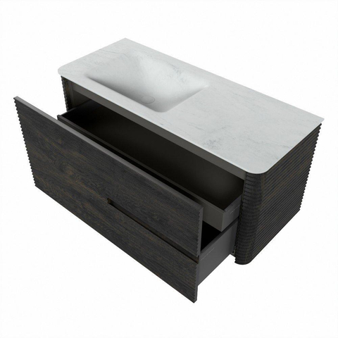 Mondiaz CIRO-DLUX Badkamermeubelset - 110x45x50cm - Solid surface wastafel Opalo - 1 wasbak Links - zonder kraangaten - 2 lades - Shadow SW1532413