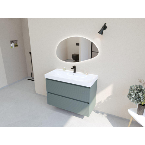 H&R Badmeubelen Infinity XXL 3D Badkamermeubelset - 100 cm - 1 keramische wasbak just wit - 1 kraangat - 2 lades - mat petrol SW863484