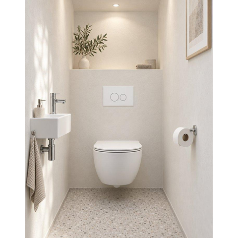 QeramiQ Dely Swirl Compact Toiletset - inbouwreservoir QeramiQ flush - slim zitting - kunststof bedieningsplaat glans wit - ronde knoppen - mat wit SW1590645
