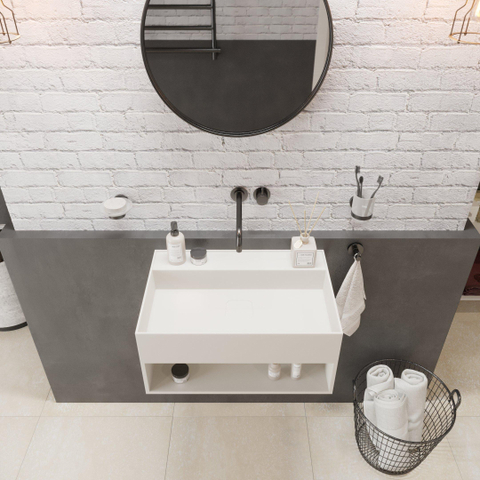 Ideavit SolidBliss Wastafel 60x40x28cm 0 kraangaten Solid surface mat wit SW450869