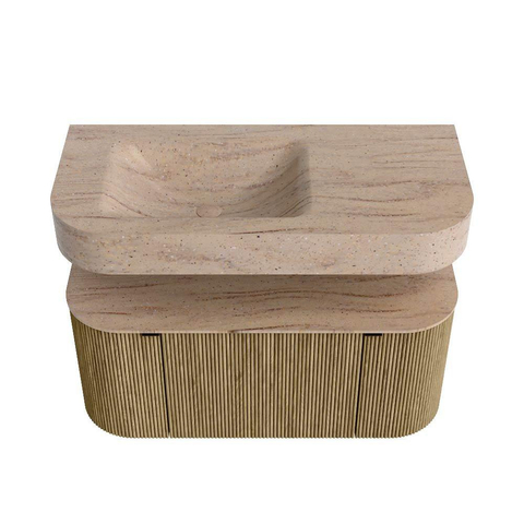 MONDIAZ THOR-DLUX 100cm meuble de salle de bains arrondi gauche + droite couleur Dusk avec 1 tiroir et 2 portes. Vasque suspendue CLOUD Gauche 1 trou de robinet couleur Saba. SW1467566