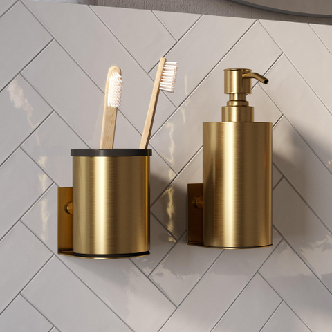 BRAUER Ensemble d'Accessoires - distributeur de savon - gobelet - avec fixation murale - surface magnétique - or brossé SW1471811