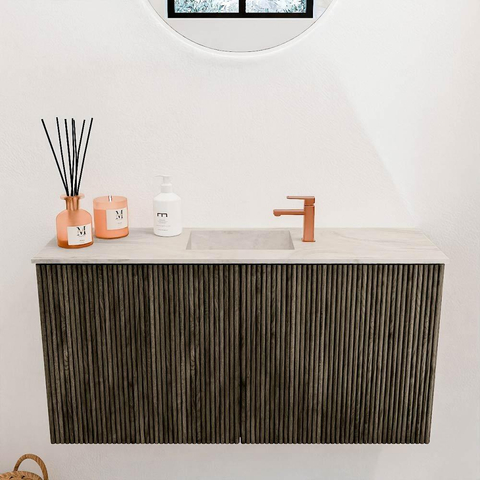 Mondiaz JOYA-DLUX 80cm meuble de salle de bains - couleur Shadow - Vasque FAYE position Milieu 1 trou de robinet couleur Ostra. SW1422998