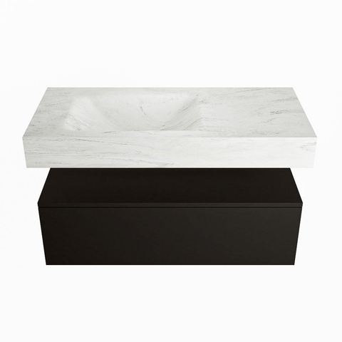Mondiaz ALAN-DLUX Ensemble de meuble - 100cm - meuble Urban mat - 1 tiroir - Lavabo Cloud Opalo suspendu - vasque Gauche - 0 trous de robinet SW806210