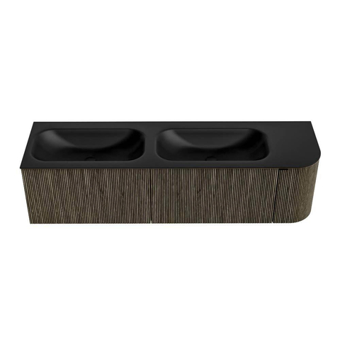 Mondiaz KURVE Ensemble de meuble de salle de bains - 165x46x40cm - 2 tiroirs - 1 porte - vasque solid surface - double / gauche - 2 trous de robinet - Shadow SW1414308
