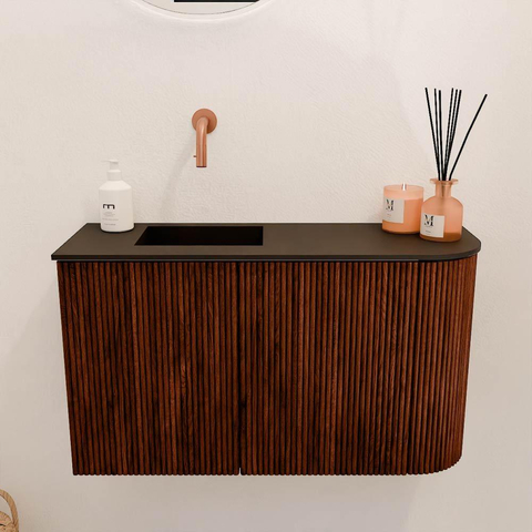 Mondiaz JOYA 71.6cm meuble de salle de bains - arrondi droit couleur Ruby - Vasque FAYE position Gauche Sans trou de robinet couleur Urban SW1421847