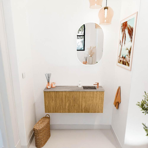 Mondiaz JOYA-DLUX 100cm toiletmeubel - kleur Oak - Wastafel FAYE positie Rechts 1 kraangat kleur Oza. SW1424104