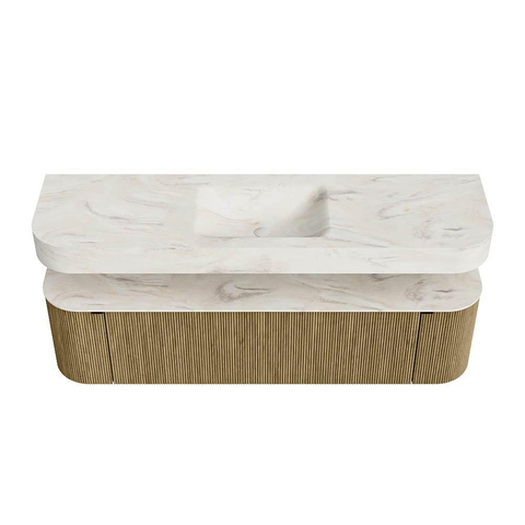 MONDIAZ THOR-DLUX Meuble de salle de bains - 170cm - arrondi gauche + droite - couleur Dusk - 1 tiroir - 2 portes - Vasque suspendue CLOUD Milieu sans trou de robinet - couleur Ostra SW1465626
