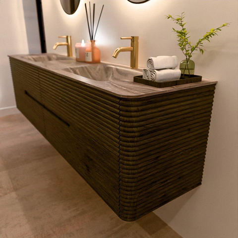 Mondiaz CIRO-DLUX Badkamermeubelset - 190x45x50cm - Solid surface wastafel Sombra - 2 wasbak Dubbel - 2 kraangaten - 4 lades - Shadow SW1532793