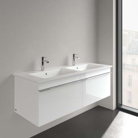 Villeroy & Boch venticello Meubelwastafel dubbel - 2 kraangaten doorgestoken - 130x50cm overloop CeramicPlus - Stone White (mat wit) SW209619