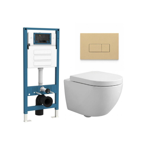 QeramiQ Dely Swirl Ensemble WC Compact - réservoir encastré QeramiQ flush - abattant 25 mm - plaque de commande en plastique beige - boutons rectangulaires - blanc brillant SW1590625