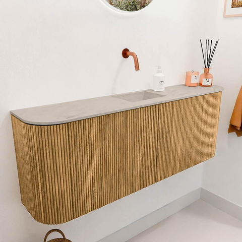 Mondiaz JOYA-DLUX 113.2cm toiletmeubel - ronding links en rechts kleur Oak - Wastafel FAYE positie Midden Zonder kraangat kleur Opalo. SW1422182
