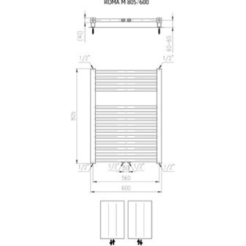 Plieger Roma M designradiator horizontaal middenaansluiting 805x600mm 458W wit SW225748
