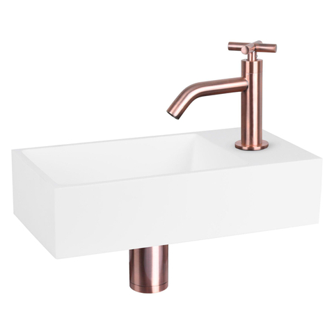 Differnz Solid pack lave-mains – 36 x 18,5 x 9 cm – Solid Surface blanc – robinet courbé cuivre à croisillon SW450888