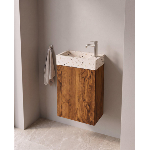 Saniclass Holz Pure Ensemble meuble WC - 40x60.5cm - 1 porte - lave-mains terrazzo - trou de robinet à droite - walnut pure SW1577780