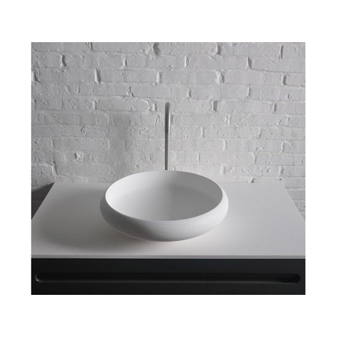 Ideavit Solidego Lavabo à poser 40x40x11.2cm rond sans trou pour robinetterie 1 vasque Solid surface blanc SW85901