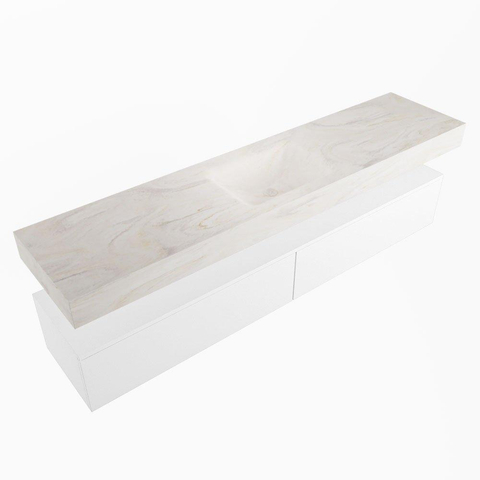 Mondiaz ALAN-DLUX Ensemble de meuble - 200cm - meuble Talc mat - 2 tiroirs - Lavabo Cloud Ostra suspendu - vasque Centre - 1 trou de robinet SW806778