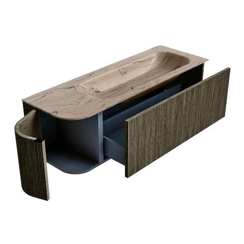 MONDIAZ KURVE-DLUX 135cm meuble de salle de bains arrondi Gauche couleur Shadow avec 1 tiroir et 1 porte. Lavabo BIG MEDIUM Droite sans trou de robinet Arena. SW1431447