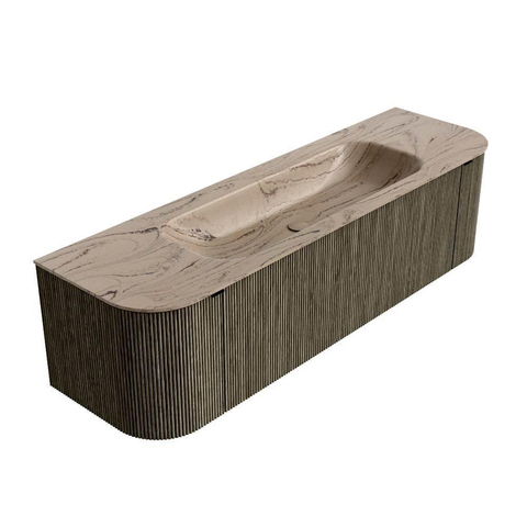 MONDIAZ KURVE-DLUX Meuble de salle de bains 160cm arrondi Gauche + Droite couleur Shadow avec 1 tiroir et 2 portes. Lavabo BIG MEDIUM Milieu sans trou de robinet Arena. SW1431484