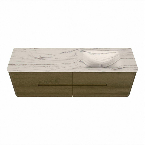 Mondiaz CIRO-DLUX Badkamermeubelset - 160x45x50cm - Solid surface wastafel Nata - 1 wasbak Rechts - zonder kraangaten - 4 lades - Dusk SW1533237