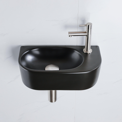 QeramiQ Fuente pack lave-mains – demi-rond – 40 x 21,5 x 12 cm – perçage à droite – robinet inox brossé SW1232814