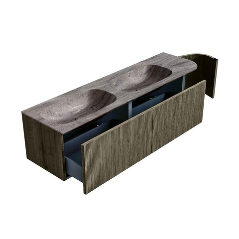 MONDIAZ KURVE-DLUX 165cm badmeubel ronding Rechts kleur Shadow met 2 lades en 1 deur. Wastafel STOR SMALL Dubbel / Links zonder kraangat Oza. SW1432939