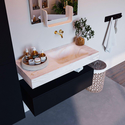 Mondiaz ALAN-DLUX Ensemble de meuble - 100cm - meuble Urban mat - 1 tiroir - Lavabo Cloud Ostra suspendu - vasque droite - 0 trous de robinet SW807516