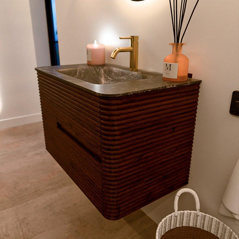 Mondiaz CIRO-DLUX Meuble de salle de bains complet - 80x45x50cm - Lavabo solid surface Lava - 1 vasque centrale - 1 trou de robinet - 2 tiroirs - Ruby SW1531567