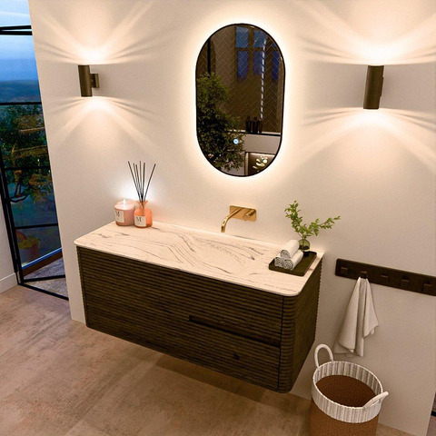 Mondiaz CIRO-DLUX Meuble de salle de bains - 120x45x50cm - plan-vasque Solid surface Nata - 1 vasque à droite - sans trous de robinetterie - 2 tiroirs - Shadow SW1532587