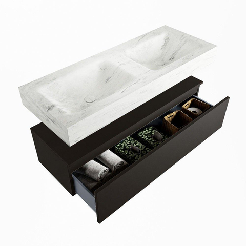 Mondiaz ALAN-DLUX Ensemble de meuble - 120cm - meuble Urban mat - 1 tiroir - Lavabo Cloud Opalo suspendu - vasque Gauche et droite - 0 trous de robinet SW806184