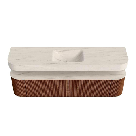 MONDIAZ THOR-DLUX Meuble de salle de bains - 190cm - arrondi gauche + droite - couleur Ruby - 2 tiroirs - 2 portes - Vasque suspendue CLOUD Milieu 1 trou de robinet - couleur Meli SW1466743
