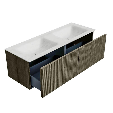 Mondiaz KURVE-DLUX Ensemble meuble de salle de bains - 130x46x40cm - 2 tiroirs - vasque solid surface - double - 2 trous de robinet - Shadow SW1414093